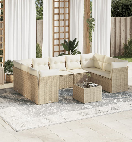 10-tlg. Garten-Sofagarnitur mit Kissen Beige Poly Rattan