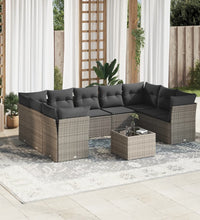 10-tlg. Garten-Sofagarnitur mit Kissen Grau Poly Rattan