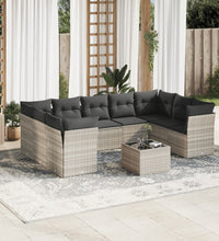 10-tlg. Garten-Sofagarnitur mit Kissen Hellgrau Poly Rattan