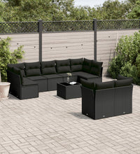10-tlg. Garten-Sofagarnitur mit Kissen Schwarz Poly Rattan