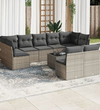 10-tlg. Garten-Sofagarnitur mit Kissen Grau Poly Rattan