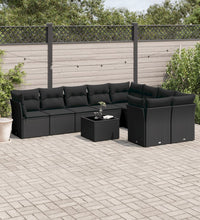 10-tlg. Garten-Sofagarnitur mit Kissen Schwarz Poly Rattan