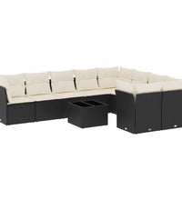 10-tlg. Garten-Sofagarnitur mit Kissen Schwarz Poly Rattan