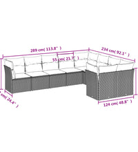 10-tlg. Garten-Sofagarnitur mit Kissen Schwarz Poly Rattan