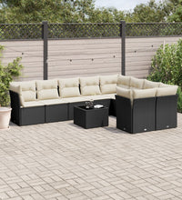 10-tlg. Garten-Sofagarnitur mit Kissen Schwarz Poly Rattan