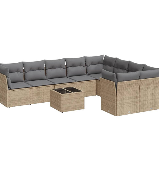 10-tlg. Garten-Sofagarnitur mit Kissen Beige Poly Rattan