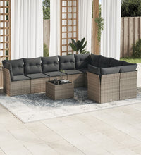 10-tlg. Garten-Sofagarnitur mit Kissen Grau Poly Rattan