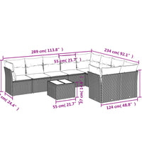 10-tlg. Garten-Sofagarnitur mit Kissen Hellgrau Poly Rattan