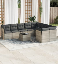 10-tlg. Garten-Sofagarnitur mit Kissen Hellgrau Poly Rattan