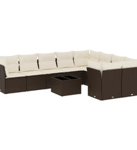 10-tlg. Garten-Sofagarnitur mit Kissen Braun Poly Rattan