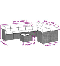 10-tlg. Garten-Sofagarnitur mit Kissen Braun Poly Rattan