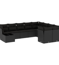 10-tlg. Garten-Sofagarnitur mit Kissen Schwarz Poly Rattan