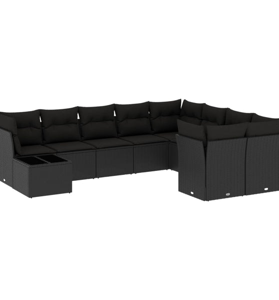 10-tlg. Garten-Sofagarnitur mit Kissen Schwarz Poly Rattan