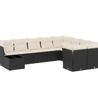10-tlg. Garten-Sofagarnitur mit Kissen Schwarz Poly Rattan