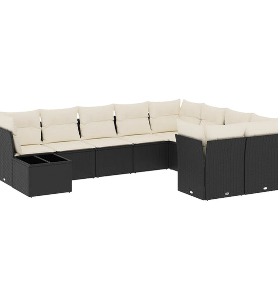 10-tlg. Garten-Sofagarnitur mit Kissen Schwarz Poly Rattan