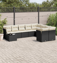 10-tlg. Garten-Sofagarnitur mit Kissen Schwarz Poly Rattan