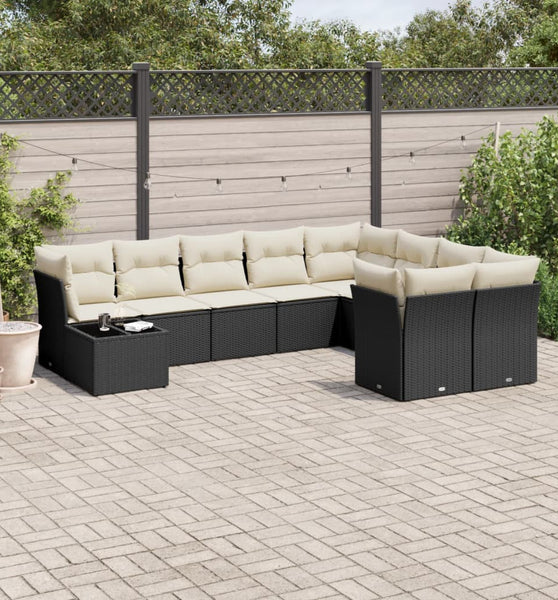 10-tlg. Garten-Sofagarnitur mit Kissen Schwarz Poly Rattan