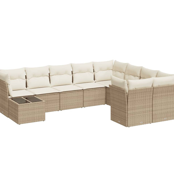 10-tlg. Garten-Sofagarnitur mit Kissen Beige Poly Rattan