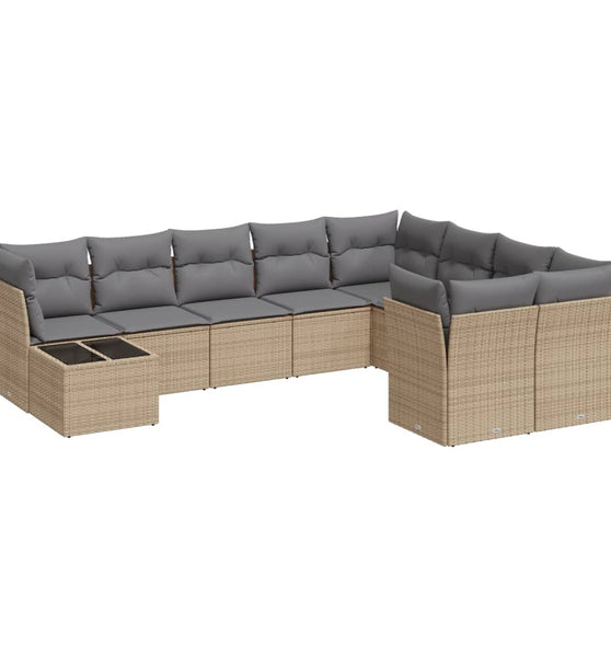 10-tlg. Garten-Sofagarnitur mit Kissen Beige Poly Rattan