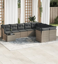 10-tlg. Garten-Sofagarnitur mit Kissen Grau Poly Rattan