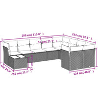 10-tlg. Garten-Sofagarnitur mit Kissen Hellgrau Poly Rattan