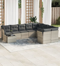 10-tlg. Garten-Sofagarnitur mit Kissen Hellgrau Poly Rattan