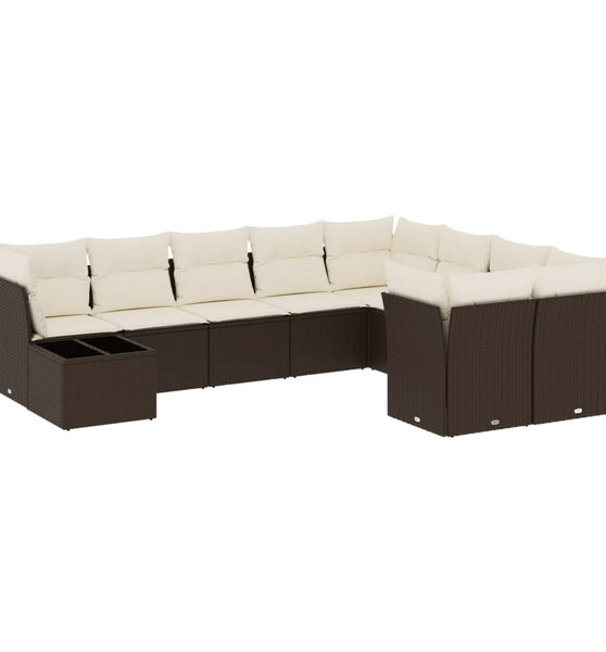 10-tlg. Garten-Sofagarnitur mit Kissen Braun Poly Rattan