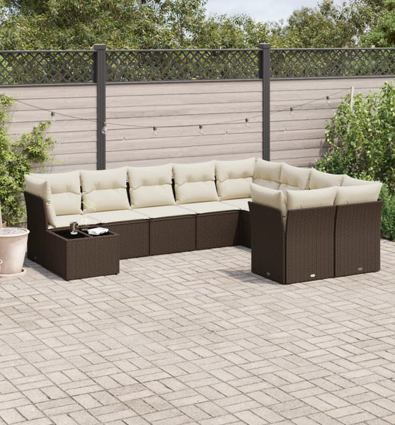 10-tlg. Garten-Sofagarnitur mit Kissen Braun Poly Rattan