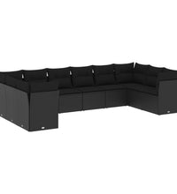 10-tlg. Garten-Sofagarnitur mit Kissen Schwarz Poly Rattan
