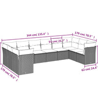 10-tlg. Garten-Sofagarnitur mit Kissen Schwarz Poly Rattan