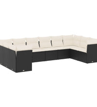 10-tlg. Garten-Sofagarnitur mit Kissen Schwarz Poly Rattan