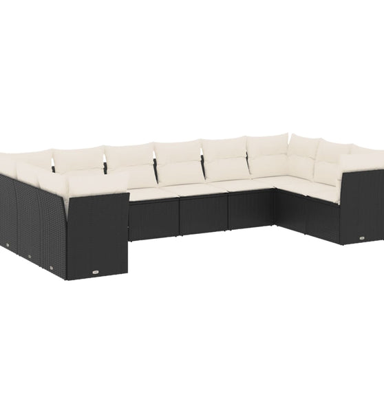 10-tlg. Garten-Sofagarnitur mit Kissen Schwarz Poly Rattan