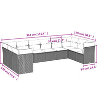 10-tlg. Garten-Sofagarnitur mit Kissen Schwarz Poly Rattan