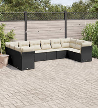 10-tlg. Garten-Sofagarnitur mit Kissen Schwarz Poly Rattan