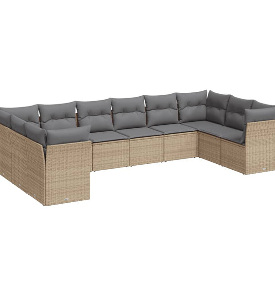 10-tlg. Garten-Sofagarnitur mit Kissen Beige Poly Rattan