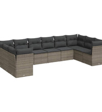 10-tlg. Garten-Sofagarnitur mit Kissen Grau Poly Rattan