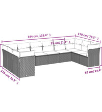 10-tlg. Garten-Sofagarnitur mit Kissen Grau Poly Rattan