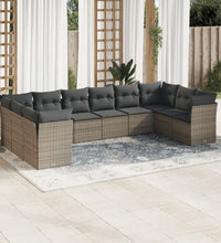 10-tlg. Garten-Sofagarnitur mit Kissen Grau Poly Rattan