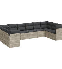 10-tlg. Garten-Sofagarnitur mit Kissen Hellgrau Poly Rattan