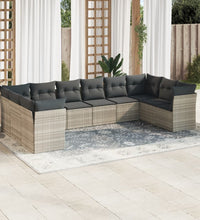 10-tlg. Garten-Sofagarnitur mit Kissen Hellgrau Poly Rattan