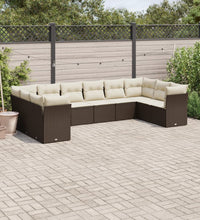 10-tlg. Garten-Sofagarnitur mit Kissen Braun Poly Rattan