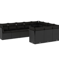10-tlg. Garten-Sofagarnitur mit Kissen Schwarz Poly Rattan