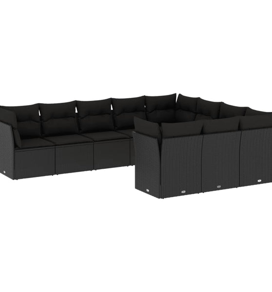 10-tlg. Garten-Sofagarnitur mit Kissen Schwarz Poly Rattan