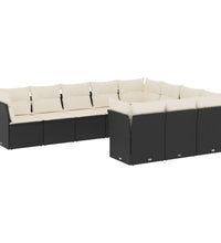 10-tlg. Garten-Sofagarnitur mit Kissen Schwarz Poly Rattan
