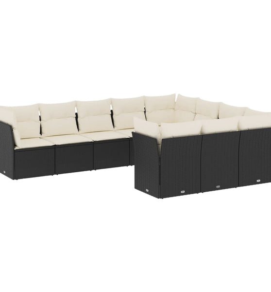 10-tlg. Garten-Sofagarnitur mit Kissen Schwarz Poly Rattan