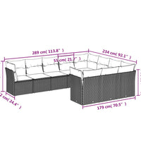 10-tlg. Garten-Sofagarnitur mit Kissen Schwarz Poly Rattan