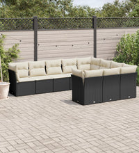 10-tlg. Garten-Sofagarnitur mit Kissen Schwarz Poly Rattan