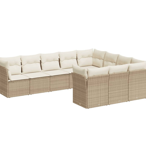 10-tlg. Garten-Sofagarnitur mit Kissen Beige Poly Rattan