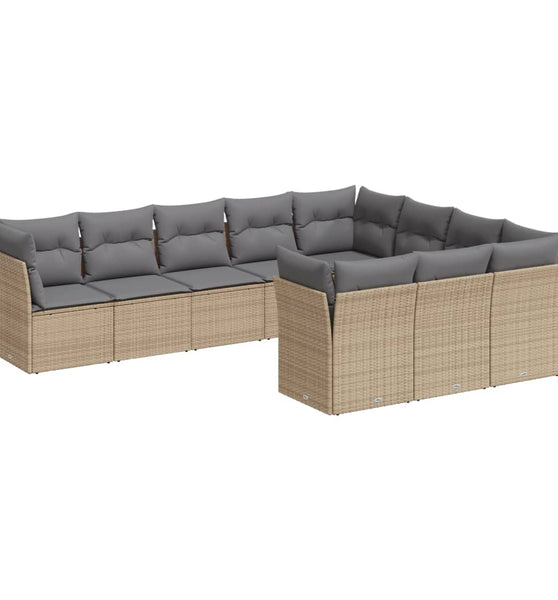 10-tlg. Garten-Sofagarnitur mit Kissen Beige Poly Rattan
