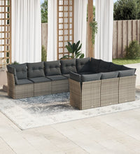 10-tlg. Garten-Sofagarnitur mit Kissen Grau Poly Rattan